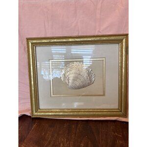 Vintage Embossed Shell Artwork In Gold Frame With Glass Front And Hanging Hardwa